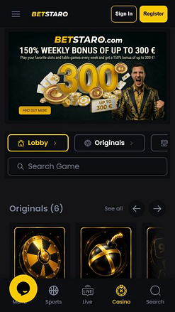 BetStaro Casino Mobile Homepage