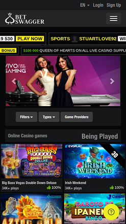 Homepage mobile di BetSwagger Casino