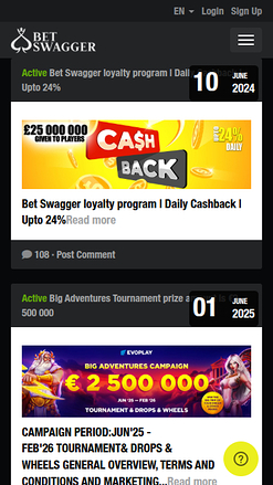 Promozioni mobile di BetSwagger Casino