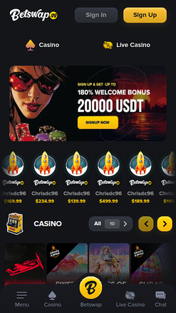 Page d'accueil mobile de Betswap.gg Casino