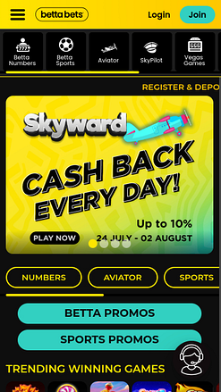 Page d'accueil mobile du casino Bettabets
