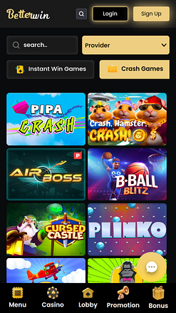 Мобильная версия казино Betterwin Crash