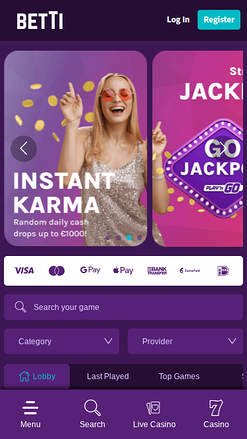 Página principal móvil de Betti