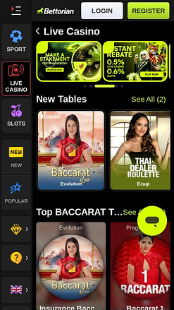 Bettorian Casino Live-Dealer-Mobilseite