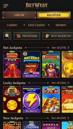 Jackpot mobile du casino Betwest