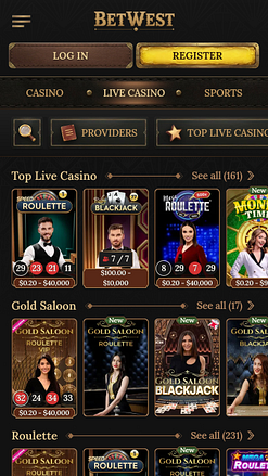 Casino mobile Betwest avec croupier en direct