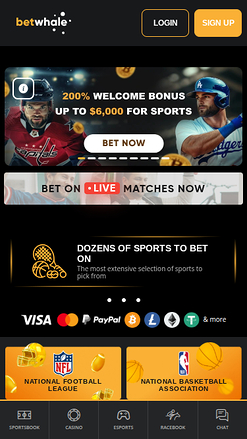 Betwhale Casino Mobile Homepage