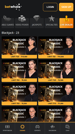 Betwhale Casino Mobile Live Dealer