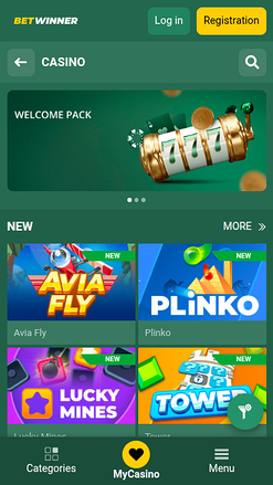 BetWinner Casino Mobile Homepage