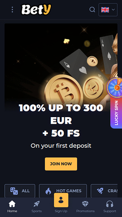 Bety Casino Mobile Homepage