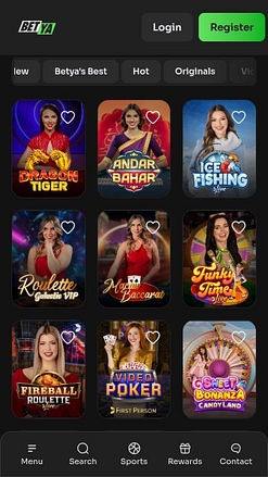 Page mobile des croupiers en direct du casino Betya