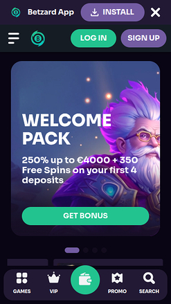 Betzard Casino Mobile Homepage