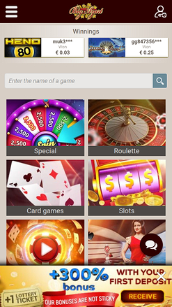 Page d’accueil mobile de Big Azart Casino