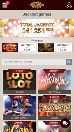 Jackpot mobile de Big Azart Casino