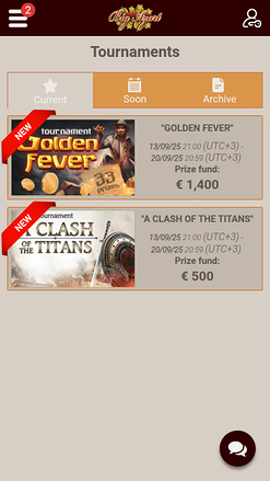 Tournois mobiles de Big Azart Casino