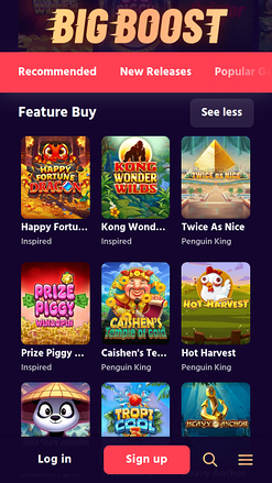 Compra de funciones móviles de Big Boost Casino