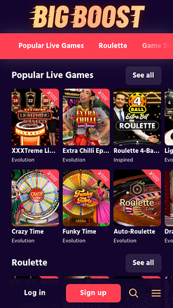 Crupier en vivo móvil de Big Boost Casino