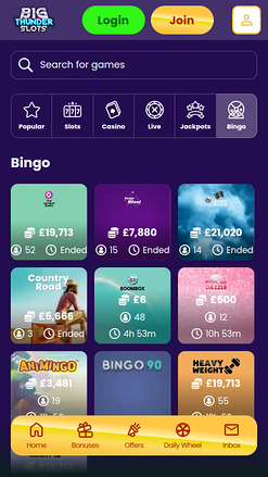 Bingo mobile de Big Thunder Slots Casino
