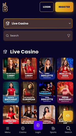 Screenshot del casinò Biggerz per dispositivi mobili con croupier dal vivo.