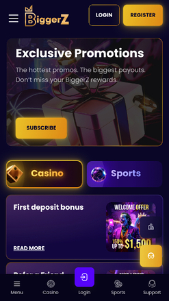 Capture d'écran des promotions du casino Biggerz pour mobile