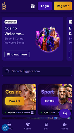 Página de inicio móvil del casino Biggers