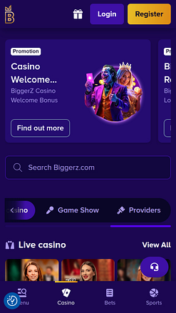 Casino móvil con crupier en vivo Biggerz