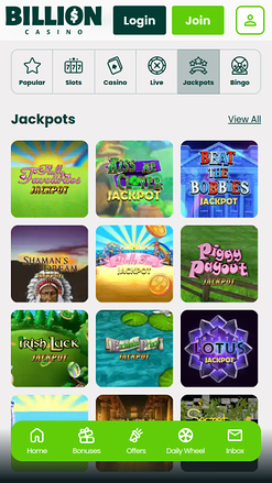 Jackpot mobile de Billion Casino