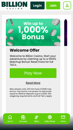 Promotions mobiles de Billion Casino