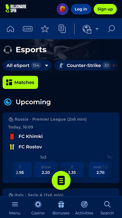 Esports mobiles de BillionaireSpin Casino