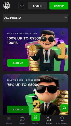 Promotions mobiles de Billy Billion Casino