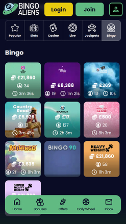 Bingo mobile de Bingo Aliens Casino