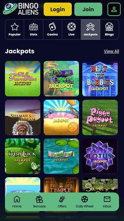 Jackpot mobile de Bingo Aliens Casino