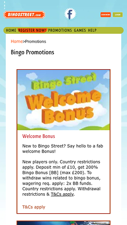 Promotions mobiles de Bingo Street Casino