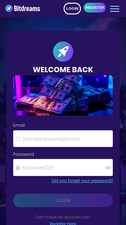 Página de inicio móvil de Bitdreams Casino