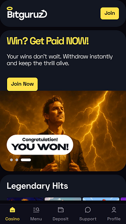 Bitguruz Casino Mobile Homepage