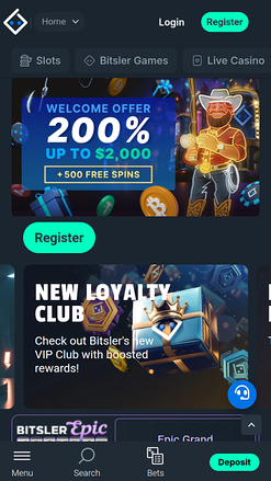 Bitsler Casino Mobile Homepage