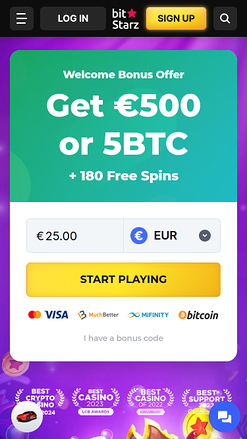 Page d'accueil mobile de Bitstarz Casino