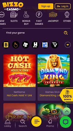Jackpot mobile de Bizzo Casino