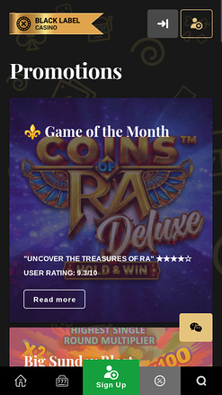 Promotions mobiles de Black Label Casino