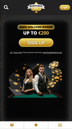 Homepage mobile di BlackJack City Casino