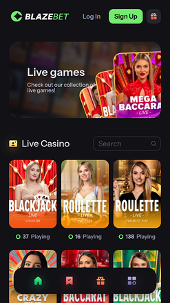 BlazeBet Casino con crupier en vivo para móviles