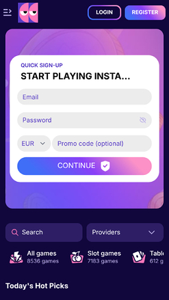 Capture d'écran de la page d'accueil du casino BlindLuck pour mobile