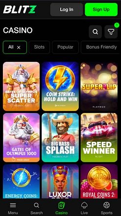 Captura de pantalla de la página de juegos de Blitz Casino