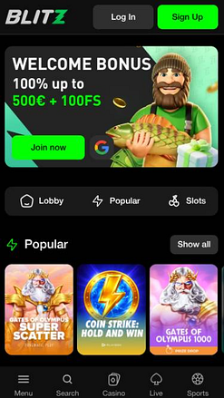 Captura de pantalla de la página principal de Blitz Casino