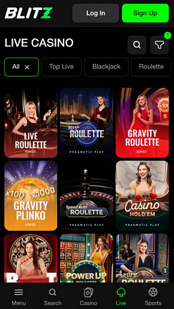 Captura de pantalla de la página en vivo de Blitz Casino