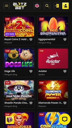 Blitzbet Casino games mobile page