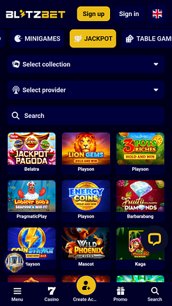 Jackpot mobile del casinò Blitzbet