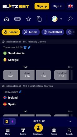 Blitzbet Casino sport mobile