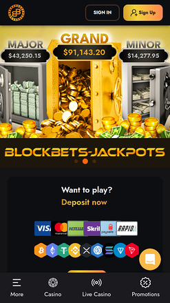 Page d'accueil mobile de BlockBets Casino