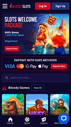 Homepage mobile di BloodySlots Casino